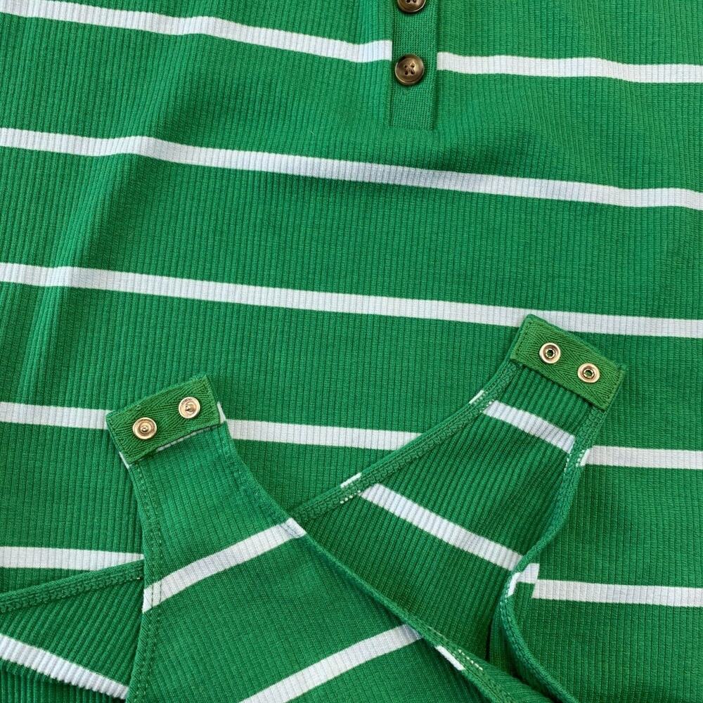 LA Ligne x Target Green White Stripe Ribbed Henley Bodysuit Womens 2X Preppy - Picture 9 of 11